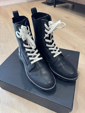 rag & bone Black Lace-Up Combat Boots